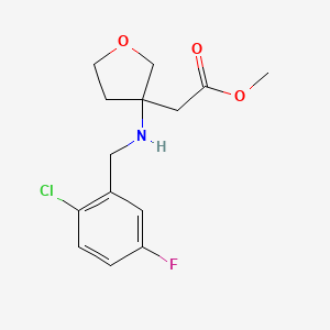 molecular formula C14H17ClFNO3 B6719488 Methyl 2-[3-[(2-chloro-5-fluorophenyl)methylamino]oxolan-3-yl]acetate 