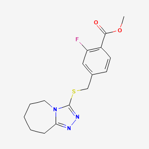 molecular formula C16H18FN3O2S B6721199 methyl 2-fluoro-4-(6,7,8,9-tetrahydro-5H-[1,2,4]triazolo[4,3-a]azepin-3-ylsulfanylmethyl)benzoate 