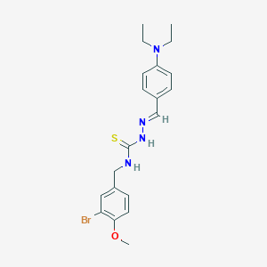 molecular formula C20H25BrN4OS B067437 Hydrazinecarbothioamide, N-((3-bromo-4-methoxyphenyl)methyl)-2-((4-(diethylamino)phenyl)methylene)- CAS No. 186453-66-7
