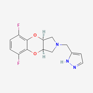 molecular formula C14H13F2N3O2 B6747802 (3aR,9aS)-5,8-difluoro-2-(1H-pyrazol-5-ylmethyl)-1,3,3a,9a-tetrahydro-[1,4]benzodioxino[2,3-c]pyrrole 