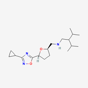 molecular formula C18H31N3O2 B6747930 N-[[(2R,5S)-5-(3-cyclopropyl-1,2,4-oxadiazol-5-yl)oxolan-2-yl]methyl]-3-methyl-2-propan-2-ylbutan-1-amine 