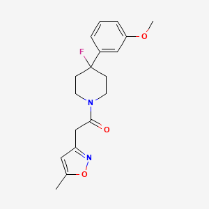 molecular formula C18H21FN2O3 B6747951 1-[4-Fluoro-4-(3-methoxyphenyl)piperidin-1-yl]-2-(5-methyl-1,2-oxazol-3-yl)ethanone 