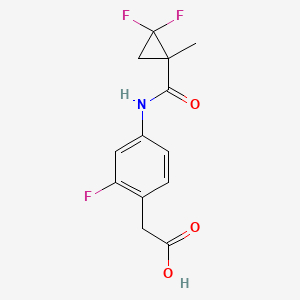 molecular formula C13H12F3NO3 B6748182 2-[4-[(2,2-Difluoro-1-methylcyclopropanecarbonyl)amino]-2-fluorophenyl]acetic acid 