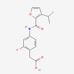 molecular formula C16H16FNO4 B6748187 2-[2-Fluoro-4-[(3-propan-2-ylfuran-2-carbonyl)amino]phenyl]acetic acid 