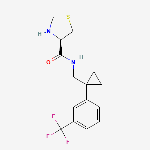 molecular formula C15H17F3N2OS B6748222 (4R)-N-[[1-[3-(trifluoromethyl)phenyl]cyclopropyl]methyl]-1,3-thiazolidine-4-carboxamide 