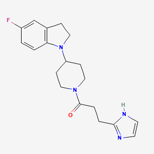 molecular formula C19H23FN4O B6748470 1-[4-(5-fluoro-2,3-dihydroindol-1-yl)piperidin-1-yl]-3-(1H-imidazol-2-yl)propan-1-one 