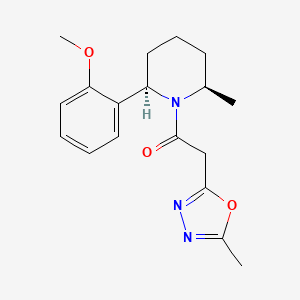 molecular formula C18H23N3O3 B6748474 1-[(2R,6R)-2-(2-methoxyphenyl)-6-methylpiperidin-1-yl]-2-(5-methyl-1,3,4-oxadiazol-2-yl)ethanone 