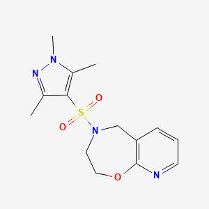 molecular formula C14H18N4O3S B6748567 4-(1,3,5-trimethylpyrazol-4-yl)sulfonyl-3,5-dihydro-2H-pyrido[3,2-f][1,4]oxazepine 