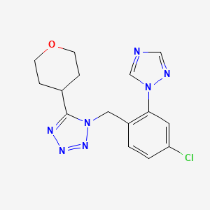 molecular formula C15H16ClN7O B6748605 1-[[4-Chloro-2-(1,2,4-triazol-1-yl)phenyl]methyl]-5-(oxan-4-yl)tetrazole 