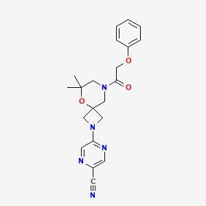 molecular formula C21H23N5O3 B6748646 5-[6,6-Dimethyl-8-(2-phenoxyacetyl)-5-oxa-2,8-diazaspiro[3.5]nonan-2-yl]pyrazine-2-carbonitrile 