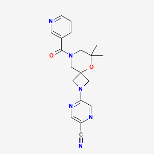 molecular formula C19H20N6O2 B6748657 5-[6,6-Dimethyl-8-(pyridine-3-carbonyl)-5-oxa-2,8-diazaspiro[3.5]nonan-2-yl]pyrazine-2-carbonitrile 