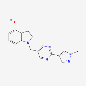 molecular formula C17H17N5O B6748749 1-[[2-(1-Methylpyrazol-4-yl)pyrimidin-5-yl]methyl]-2,3-dihydroindol-4-ol 