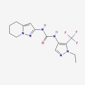 molecular formula C14H17F3N6O B6748763 1-[1-Ethyl-5-(trifluoromethyl)pyrazol-4-yl]-3-(4,5,6,7-tetrahydropyrazolo[1,5-a]pyridin-2-yl)urea 