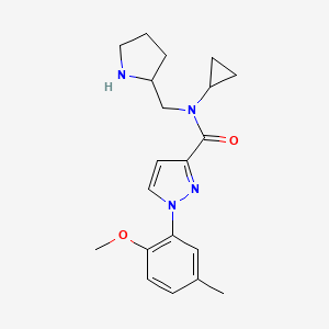 molecular formula C20H26N4O2 B6749043 N-cyclopropyl-1-(2-methoxy-5-methylphenyl)-N-(pyrrolidin-2-ylmethyl)pyrazole-3-carboxamide 