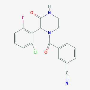 molecular formula C18H13ClFN3O2 B6749417 3-[2-(2-Chloro-6-fluorophenyl)-3-oxopiperazine-1-carbonyl]benzonitrile 