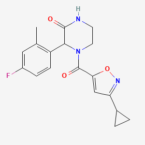 molecular formula C18H18FN3O3 B6749454 4-(3-Cyclopropyl-1,2-oxazole-5-carbonyl)-3-(4-fluoro-2-methylphenyl)piperazin-2-one 