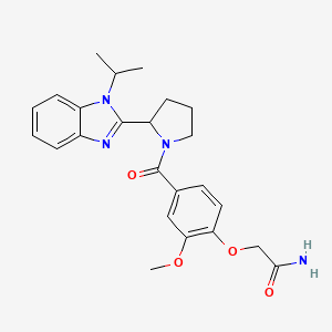 molecular formula C24H28N4O4 B6749487 2-[2-Methoxy-4-[2-(1-propan-2-ylbenzimidazol-2-yl)pyrrolidine-1-carbonyl]phenoxy]acetamide 