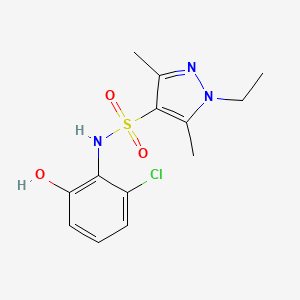 molecular formula C13H16ClN3O3S B6749878 N-(2-chloro-6-hydroxyphenyl)-1-ethyl-3,5-dimethylpyrazole-4-sulfonamide 