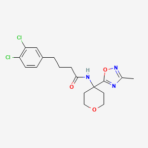 molecular formula C18H21Cl2N3O3 B6750069 4-(3,4-dichlorophenyl)-N-[4-(3-methyl-1,2,4-oxadiazol-5-yl)oxan-4-yl]butanamide 