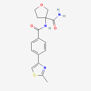 molecular formula C16H17N3O3S B6750206 3-[[4-(2-Methyl-1,3-thiazol-4-yl)benzoyl]amino]oxolane-3-carboxamide 