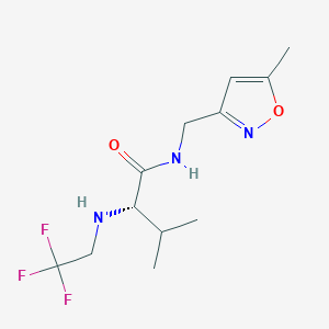 molecular formula C12H18F3N3O2 B6750231 (2S)-3-methyl-N-[(5-methyl-1,2-oxazol-3-yl)methyl]-2-(2,2,2-trifluoroethylamino)butanamide 