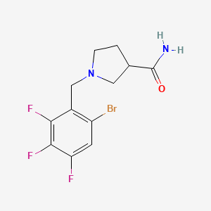 molecular formula C12H12BrF3N2O B6750288 1-[(6-Bromo-2,3,4-trifluorophenyl)methyl]pyrrolidine-3-carboxamide 