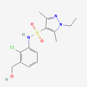 molecular formula C14H18ClN3O3S B6750318 N-[2-chloro-3-(hydroxymethyl)phenyl]-1-ethyl-3,5-dimethylpyrazole-4-sulfonamide 