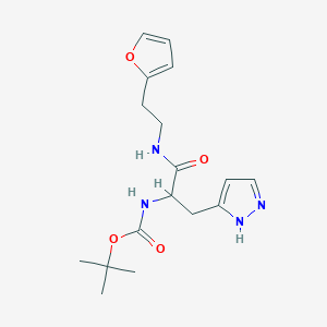 molecular formula C17H24N4O4 B6750404 tert-butyl N-[1-[2-(furan-2-yl)ethylamino]-1-oxo-3-(1H-pyrazol-5-yl)propan-2-yl]carbamate 