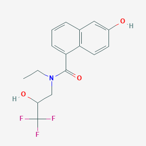 molecular formula C16H16F3NO3 B6750508 N-ethyl-6-hydroxy-N-(3,3,3-trifluoro-2-hydroxypropyl)naphthalene-1-carboxamide 