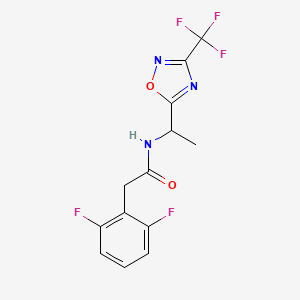 molecular formula C13H10F5N3O2 B6750530 2-(2,6-difluorophenyl)-N-[1-[3-(trifluoromethyl)-1,2,4-oxadiazol-5-yl]ethyl]acetamide 