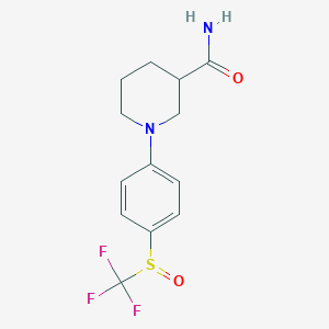 molecular formula C13H15F3N2O2S B6750661 1-[4-(Trifluoromethylsulfinyl)phenyl]piperidine-3-carboxamide 