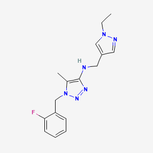 molecular formula C16H19FN6 B6751049 N-[(1-ethylpyrazol-4-yl)methyl]-1-[(2-fluorophenyl)methyl]-5-methyltriazol-4-amine 