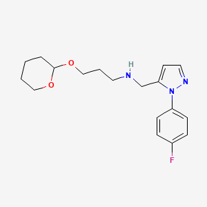 molecular formula C18H24FN3O2 B6751063 N-[[2-(4-fluorophenyl)pyrazol-3-yl]methyl]-3-(oxan-2-yloxy)propan-1-amine 