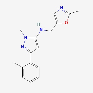 molecular formula C16H18N4O B6751130 2-methyl-N-[(2-methyl-1,3-oxazol-5-yl)methyl]-5-(2-methylphenyl)pyrazol-3-amine 