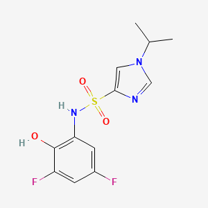 molecular formula C12H13F2N3O3S B6751143 N-(3,5-difluoro-2-hydroxyphenyl)-1-propan-2-ylimidazole-4-sulfonamide 