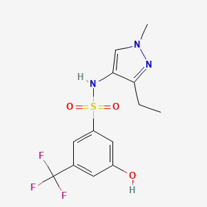 molecular formula C13H14F3N3O3S B6751181 N-(3-ethyl-1-methylpyrazol-4-yl)-3-hydroxy-5-(trifluoromethyl)benzenesulfonamide 