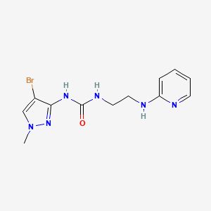 molecular formula C12H15BrN6O B6751193 1-(4-Bromo-1-methylpyrazol-3-yl)-3-[2-(pyridin-2-ylamino)ethyl]urea 