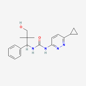 molecular formula C19H24N4O2 B6751218 1-(6-Cyclopropylpyridazin-3-yl)-3-(3-hydroxy-2,2-dimethyl-1-phenylpropyl)urea 