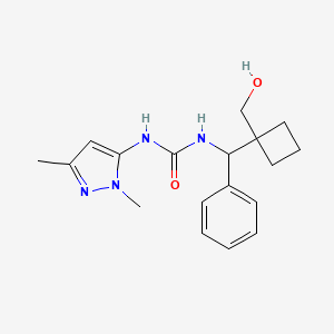 molecular formula C18H24N4O2 B6751225 1-(2,5-Dimethylpyrazol-3-yl)-3-[[1-(hydroxymethyl)cyclobutyl]-phenylmethyl]urea 