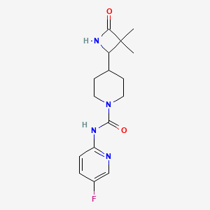 molecular formula C16H21FN4O2 B6751246 4-(3,3-Dimethyl-4-oxoazetidin-2-YL)-N-(5-fluoropyridin-2-YL)piperidine-1-carboxamide 