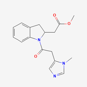 molecular formula C17H19N3O3 B6751445 Methyl 2-[1-[2-(3-methylimidazol-4-yl)acetyl]-2,3-dihydroindol-2-yl]acetate 