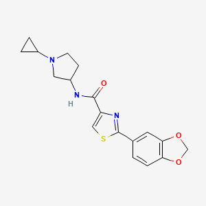 molecular formula C18H19N3O3S B6751671 2-(1,3-benzodioxol-5-yl)-N-(1-cyclopropylpyrrolidin-3-yl)-1,3-thiazole-4-carboxamide 