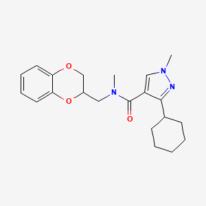 3-cyclohexyl-N-(2,3-dihydro-1,4-benzodioxin-3-ylmethyl)-N,1-dimethylpyrazole-4-carboxamide