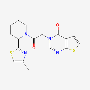 molecular formula C17H18N4O2S2 B6751851 3-[2-[2-(4-Methyl-1,3-thiazol-2-yl)piperidin-1-yl]-2-oxoethyl]thieno[2,3-d]pyrimidin-4-one 