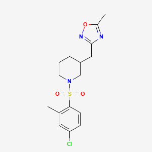 molecular formula C16H20ClN3O3S B6751923 3-[[1-(4-Chloro-2-methylphenyl)sulfonylpiperidin-3-yl]methyl]-5-methyl-1,2,4-oxadiazole 