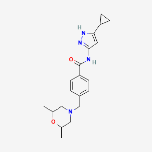 molecular formula C20H26N4O2 B6751947 N-(5-cyclopropyl-1H-pyrazol-3-yl)-4-[(2,6-dimethylmorpholin-4-yl)methyl]benzamide 