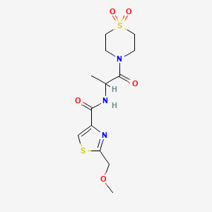 molecular formula C13H19N3O5S2 B6751986 N-[1-(1,1-dioxo-1,4-thiazinan-4-yl)-1-oxopropan-2-yl]-2-(methoxymethyl)-1,3-thiazole-4-carboxamide 