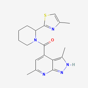 molecular formula C18H21N5OS B6751999 (3,6-dimethyl-2H-pyrazolo[3,4-b]pyridin-4-yl)-[2-(4-methyl-1,3-thiazol-2-yl)piperidin-1-yl]methanone 