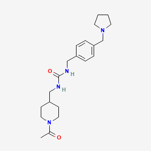 molecular formula C21H32N4O2 B6752026 1-[(1-Acetylpiperidin-4-yl)methyl]-3-[[4-(pyrrolidin-1-ylmethyl)phenyl]methyl]urea 