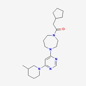 molecular formula C22H35N5O B6752196 2-Cyclopentyl-1-[4-[6-(3-methylpiperidin-1-yl)pyrimidin-4-yl]-1,4-diazepan-1-yl]ethanone 